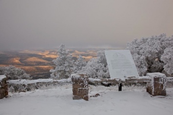 A view from Mount Locke on a snowy, frosty day.